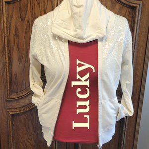 Lucky Brand hooded cream sequin sweater hooded jacket size: M (Worn Once)